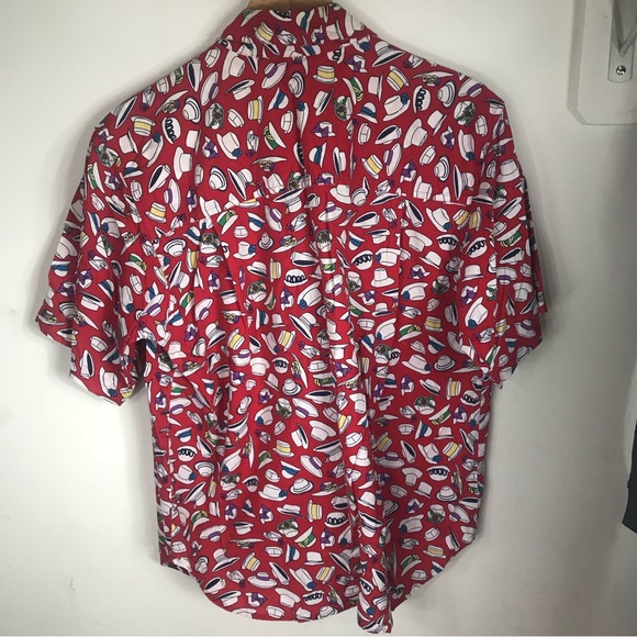 VINTAGE | 90s Karen Scott Red Hat Print Button Up - Picture 2 of 5